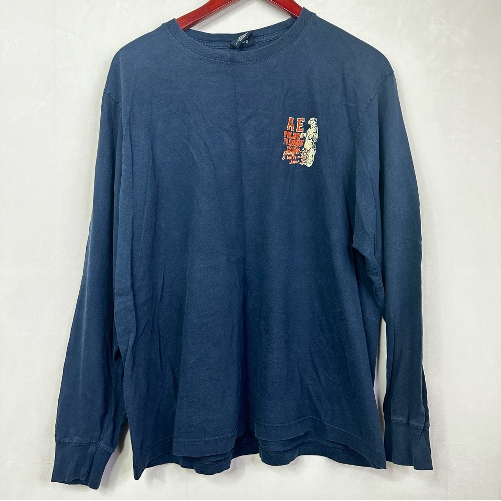 American Eagle Vintage Long Sleeve Polar Plunge Club Crew Neck Knit Y2K Blue